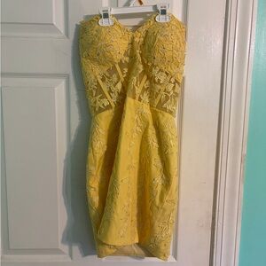 Amazon Yellow Embroidered Strapless Mini Dress